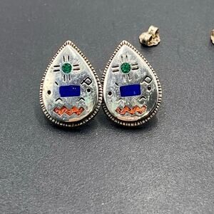 Carolyn Pollack Sterling Silver Inlaid Coral Lapis‎ Lazuli Malachite Earrings